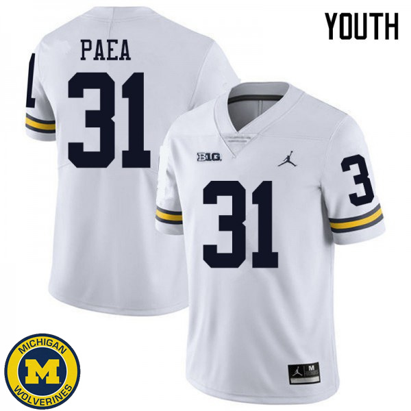 Youth Michigan Wolverines #31 Phillip Paea White Jordan Brand College Game Jersey